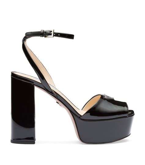 black patent leather prada sandals|Prada high heeled satin sandals.